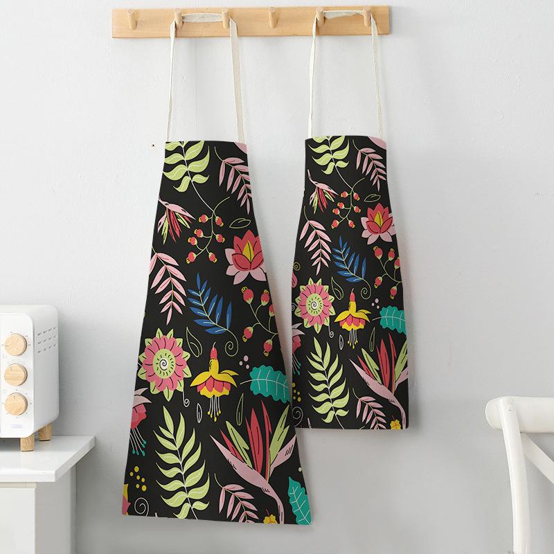 Unframed Creative Plant Priinting Women Kitchen Aprons Cooking Oil-proof Cotton Linen Antifouling Chef Apron 55x68cm