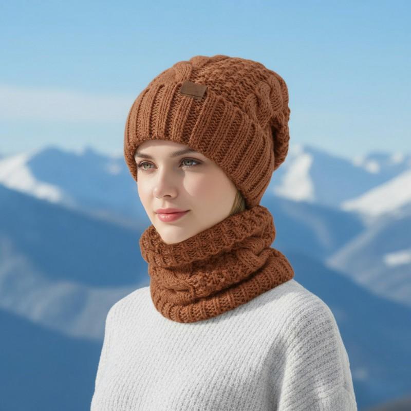 Womens Winter Knit Hat Scarf Set Warm Ear Protection Beanie Cold Weather Outdoor Use