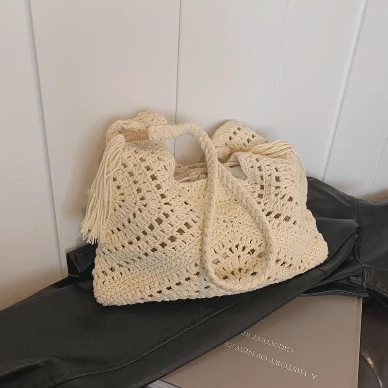 Gestrickte Retro-Umhängetasche mit Innentasche – Modische gewebte Pendler-Handtasche