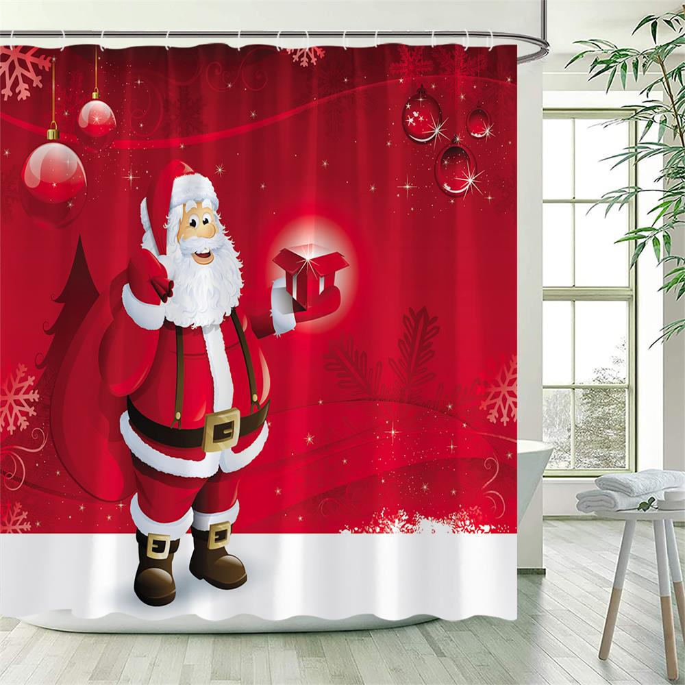 Christmas Gingerbread Man Snow Shower Curtains Set ,Colorful Xmas Balls Polyester Fabric Winter Xmas Tree Bathroom Curtain Decor