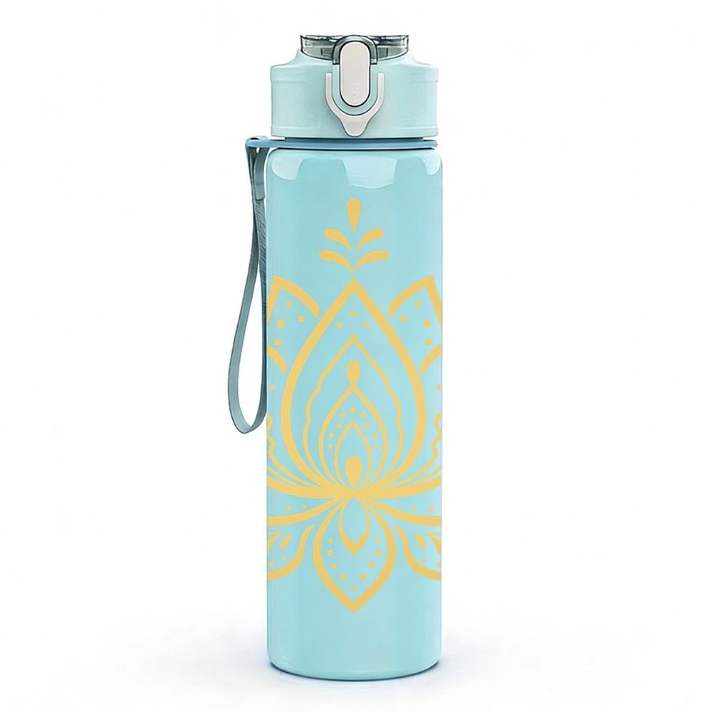 1PC Simple Golden Lotus Bloom 750ml Color Plastic Sports Water Bottle Leakproof Flip Straw Lid Suitable for Sports Office Home Use