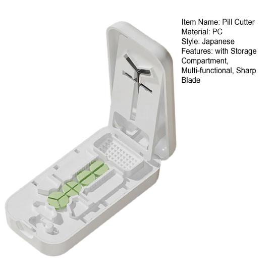 Portable Pill Cutter with Storage Compartment 2-In-1 Multi-purpose 1/2 1/3 1/4 Pill Splitter Cutting Tools Travel Capsule Tablet Storage Container
