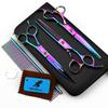 7" Electroplated Color Pet Grooming Scissors Set: Straight & Curved, Fine Teeth, with Comb.