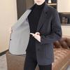 Wool Suit Coat Lapel Long Sleeve Single Breasted Two-Button Jacket with Pockets Solid Color Suit Jacket