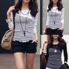 Vânzare globală Tricou cu mânecă lungă și cu gât rotund cu dungi cu imprimeu Top slim fit