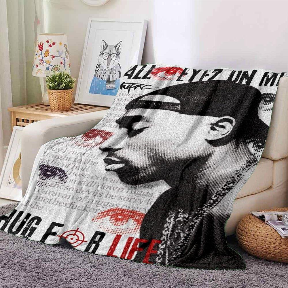1pc 2Pac Hip Hop Blanket Soft Lightweight All Season Multi Purpose Throw for Sofa, Bed, Office & Picnics, French Style with Iconic Album Art & Quotes