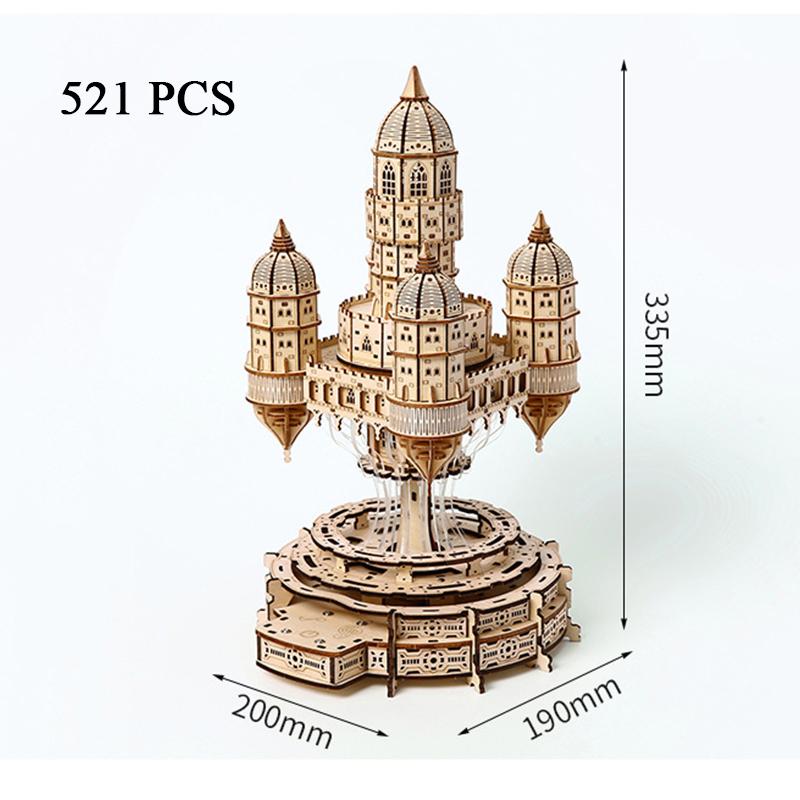Floating City In Clouds DIY 3D Wooden Puzzles Miniature Architectural Model Jigsaw Sky Empire Building Kit for Adults Kids Gift
