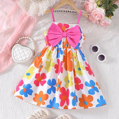 Children Toddler Clothing Girls Summer Bow Flower Print Dress Suspender Dresses Kids Beach Vacation Clothes
