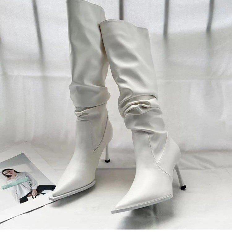 Mode Winter Dames Hoge Laarzen Mode Puntige Neus Naaldhak Lange Laarzen Dames Elegante Knielange Laarzen Schoenen Botas De Mujer