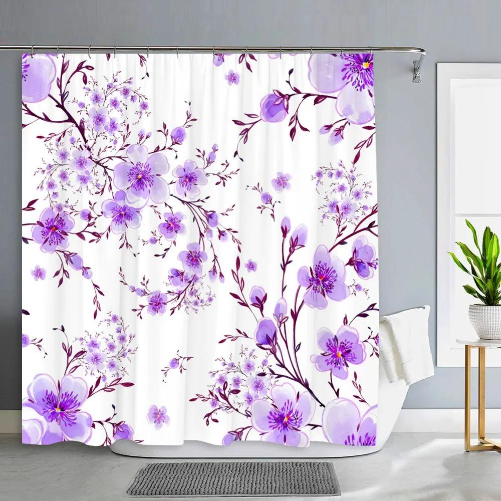 Pretty Cherry Blossom Shower Curtain Botanical Floral Flower Decoration Polyester Fabric Washable Shower Curtains Bathroom Decor
