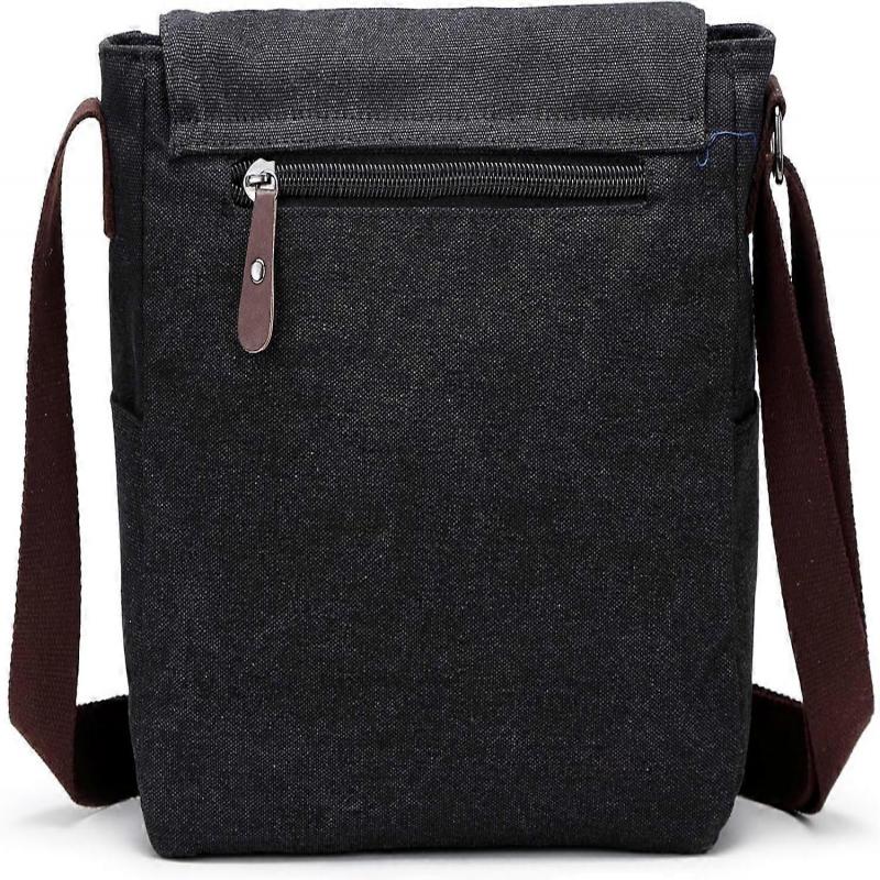 Canvas Leather Messenger Bag for Men 15.6 Inch Laptop, Vintage Shoulder Briefcase, Work Tote, Black Less