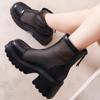 Modische Damenschuhe 2025: Unifarbene Damenstiefel mit runder Zehenpartie und dickem Absatz – atmungsaktive und bequeme Mesh-Sandalen für optimalen Tragekomfort.