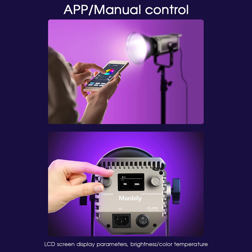 Manbily CFL-200C 200W RGB LED Videoleuchte Studio Dauerlicht 3000K-6500K Fotografie RGB COB