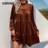 Women's Long Sleeve Dress Solid Colour Velvet Temperament Elegant Dresses