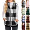 Chaleco de mujer a cuadros, cómodo cárdigan de polar, chaleco con cuello alto, chaqueta sin mangas para mujer