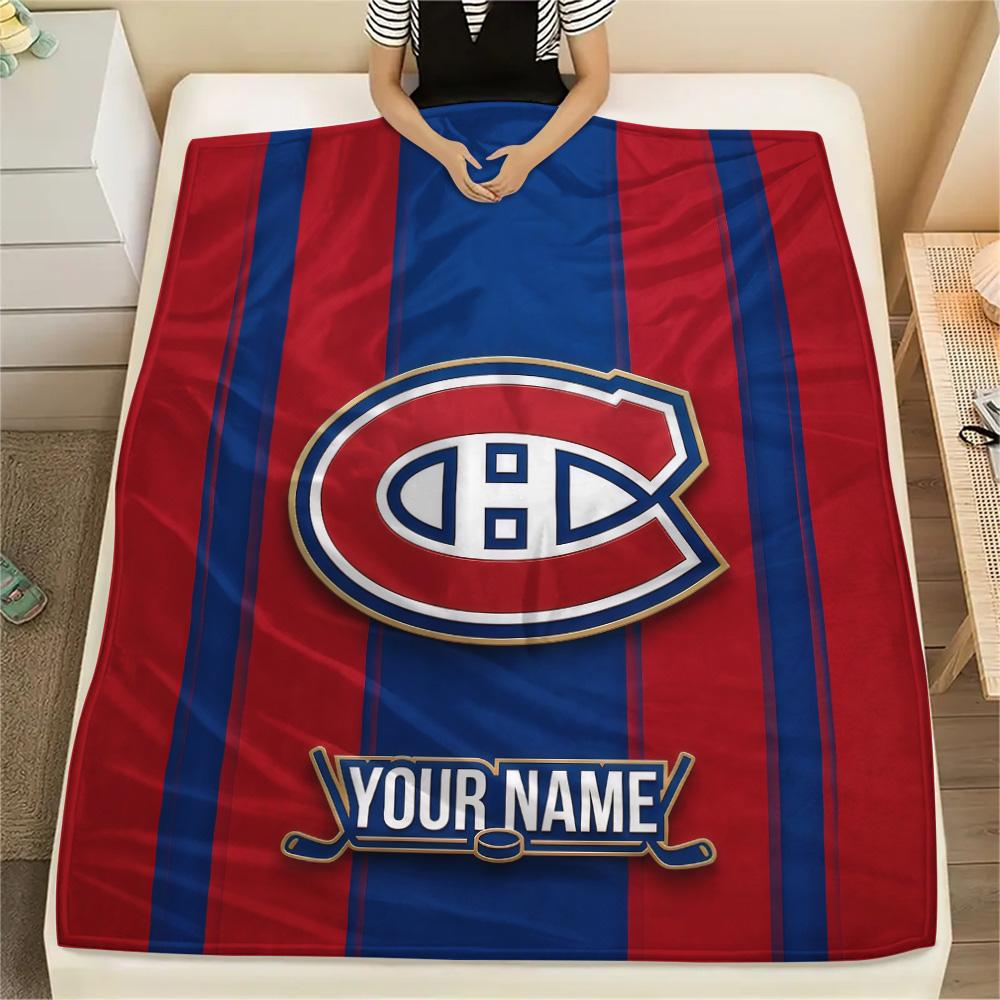 Custom Name Montreal Canadiens2 Flannel Blanket, High Quality Comfortable for All Seasons, Home Decor, Warmth and Comfort
