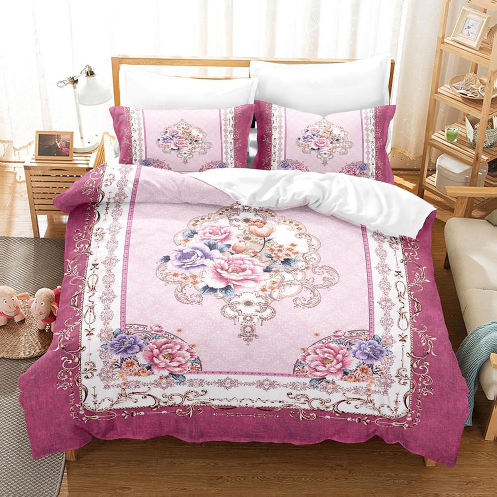 Set cuvertură de pilota cu flori, flori colorate, imprimare 3D, King Queen, dimensiune completă, din poliester, cu fețe de pernă pentru fete și copii