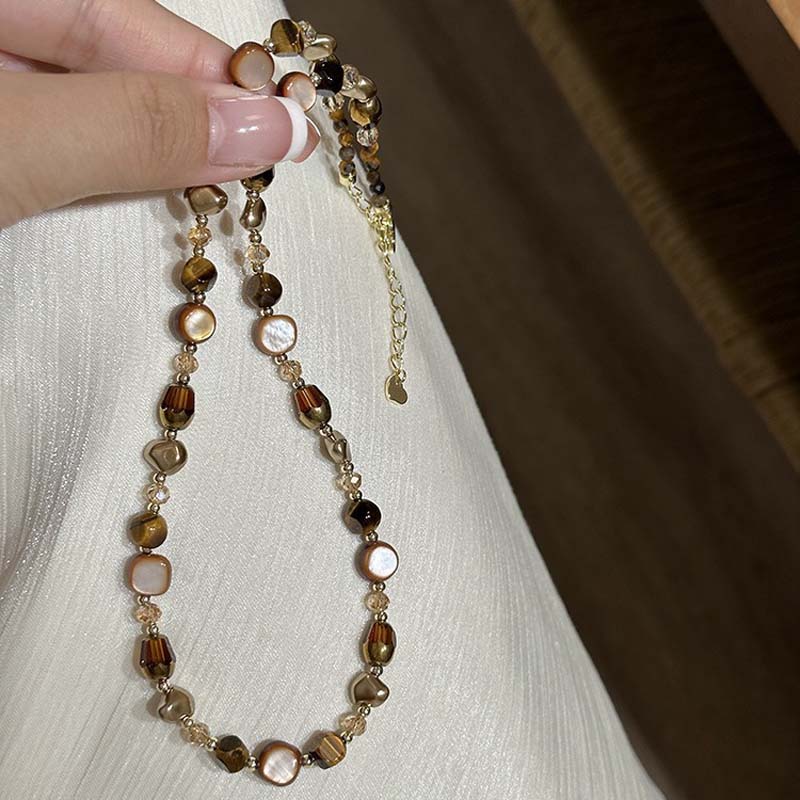 Vintage hnědý přírodní tygří oko choker náhrdelník pro ženy Nový trendy ručně vyráběný korálkový řetízek náhrdelník šperky dárek KTJ