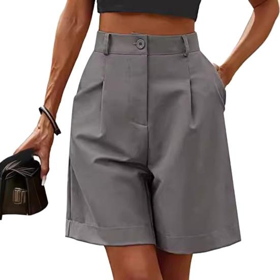 Women's Summer High Waist Short Loose Fit Knee-Length Wide Leg Shorts with Pockets Casual Business Work Short