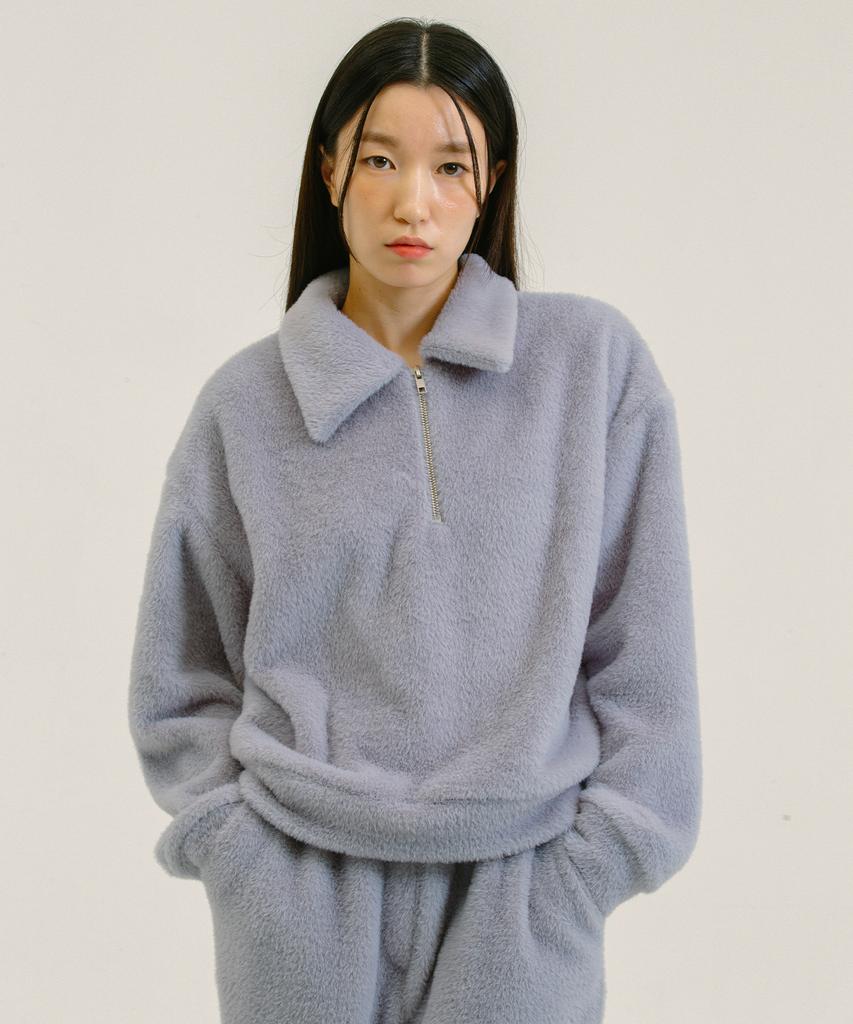 NEBELEVERYWEAR Fur Half Zip Up_Light Blue