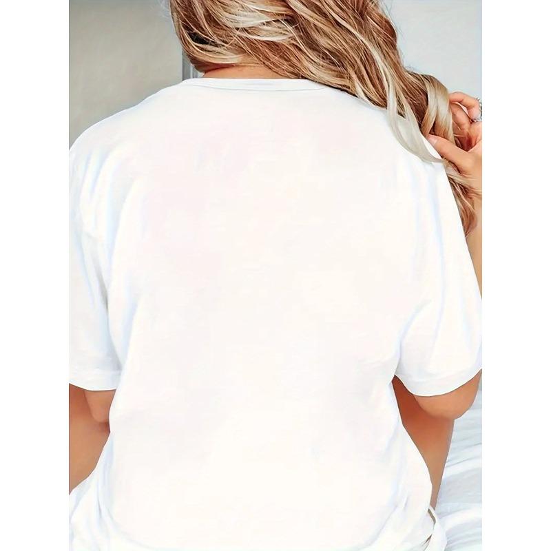 Women's Creative Healthy Teeth Print T-Shirt Casual Crew Neck Short Sleeve All-Season Top