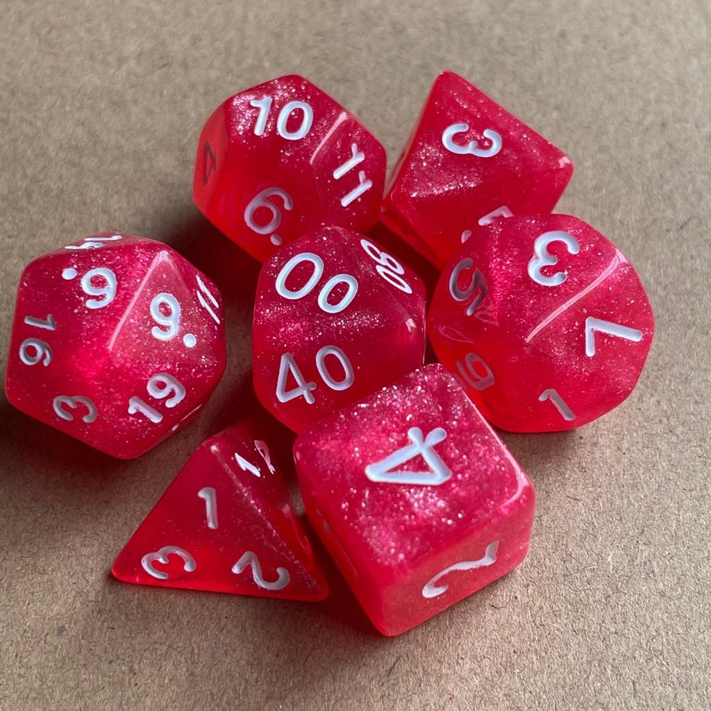 7 Pcs of Glitter Color Gold Font Dice Set Table Games Digital Dice D4 D6 D8 D10 D% D12 D20 Polyhedral Dices Kit for DND TPRG PRG