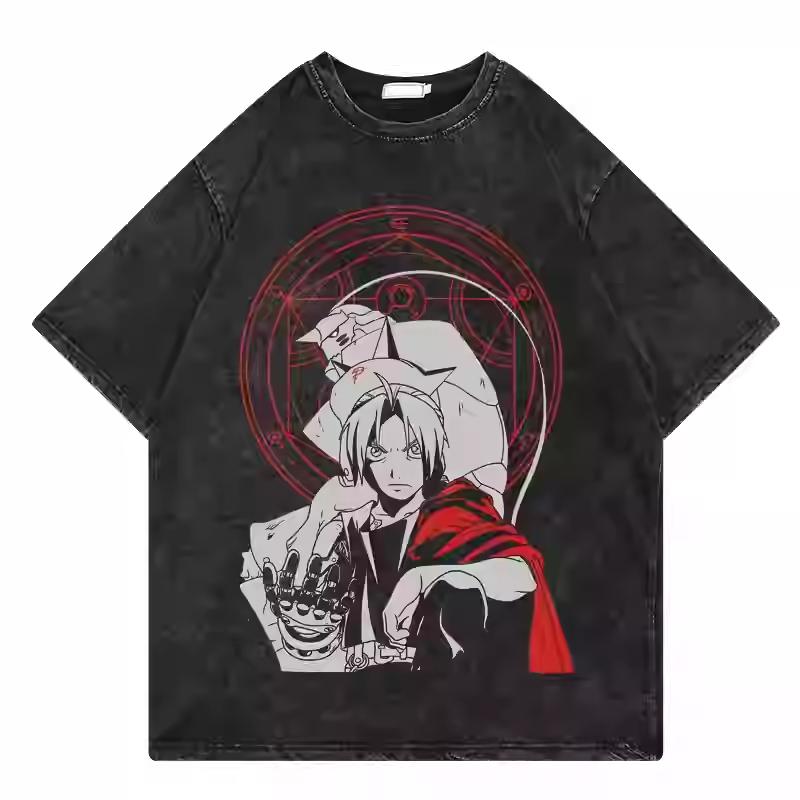Tricou cu Imprimeu Grafic Anime Fullmetal Alchemist Brotherhood Cadru Gotic Frați Bărbați Femei retro Spălat Gât Rotund Bumbac Supradimensionat modă streetwear Top