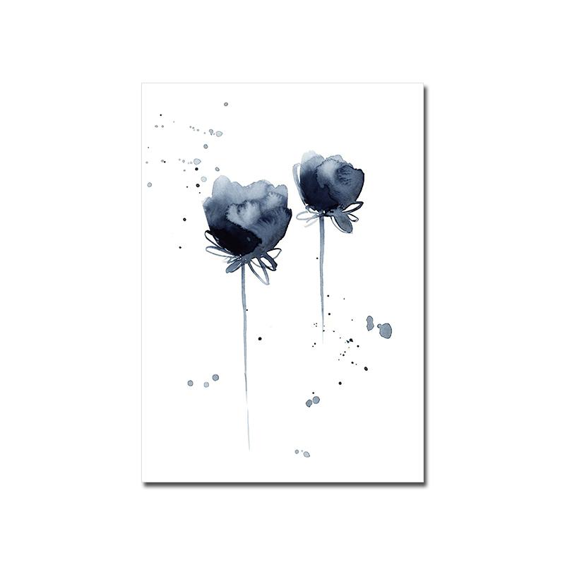 Watercolor Flower Poster Abstract Ink Blue Leaf Wall Art Canvas Painting Minimalist Picture Printing Modern Mural RoomDecoration