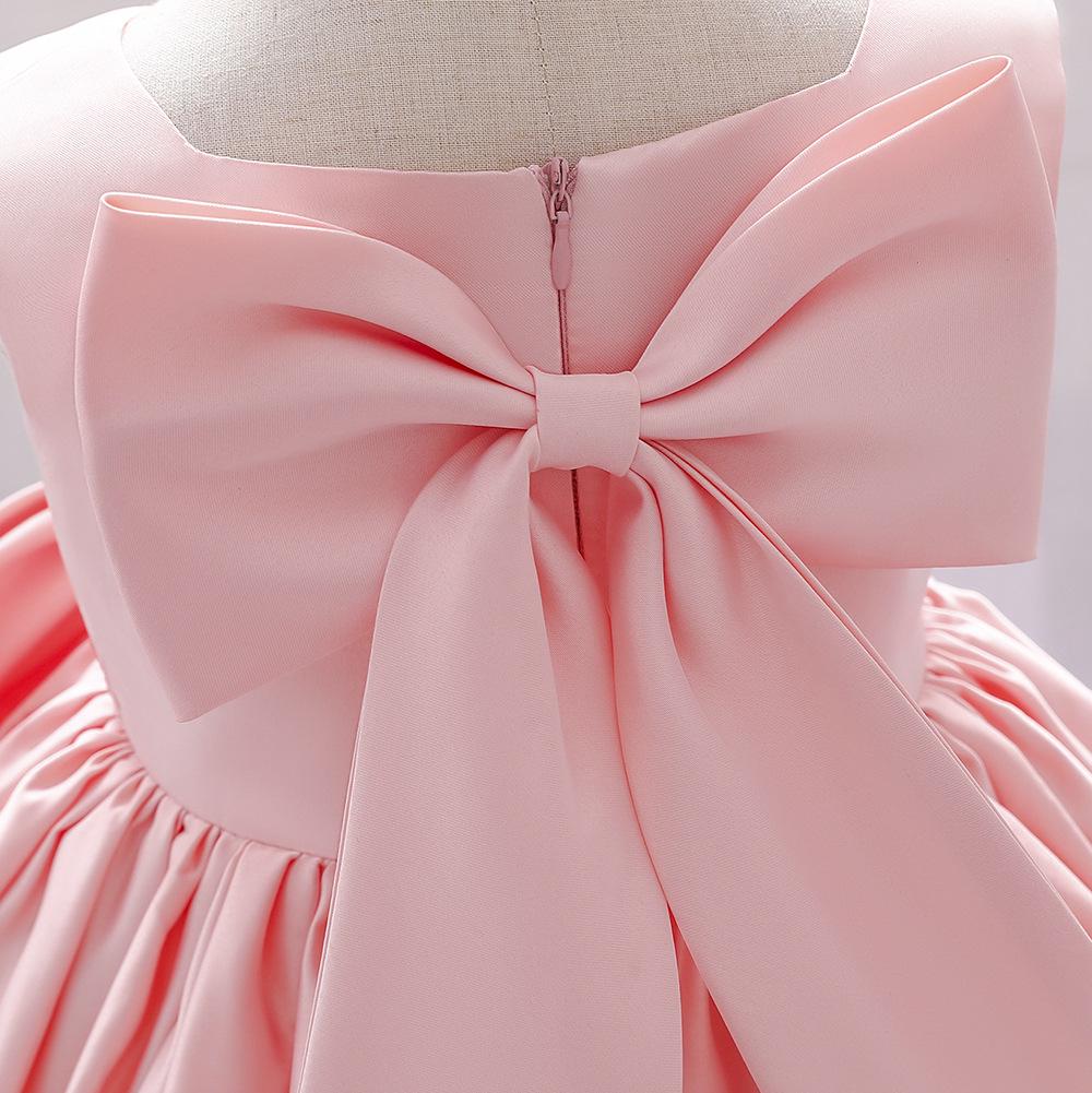 Girls' Evening Gowns: European & American Satin Princess Dresses with Bows for Performances and Runways