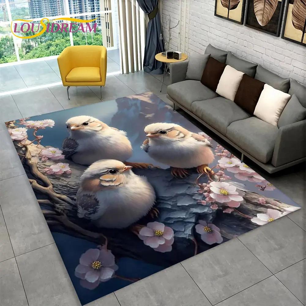 Exquisiter 3D-Teppich mit Vogel- und Blumenmotiv, Teppich für Zuhause, Wohnzimmer, Schlafzimmer, Sofa, Fußmatte, Küchendekoration, rutschfeste Bodenmatte