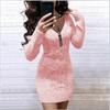 Women's V-Neck Zipper Knit Sweater Cardigan Mid-Length Dress Outerwear