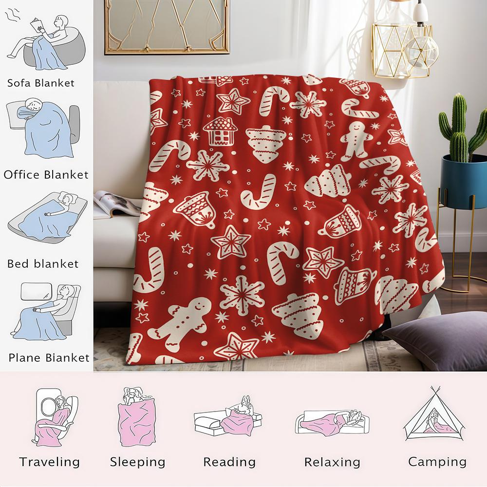 Xmas Cookie Flannel Blanket Warm Soft Halloween Christmas Couch Warm Cozy Decorative Decor Gift for All Season