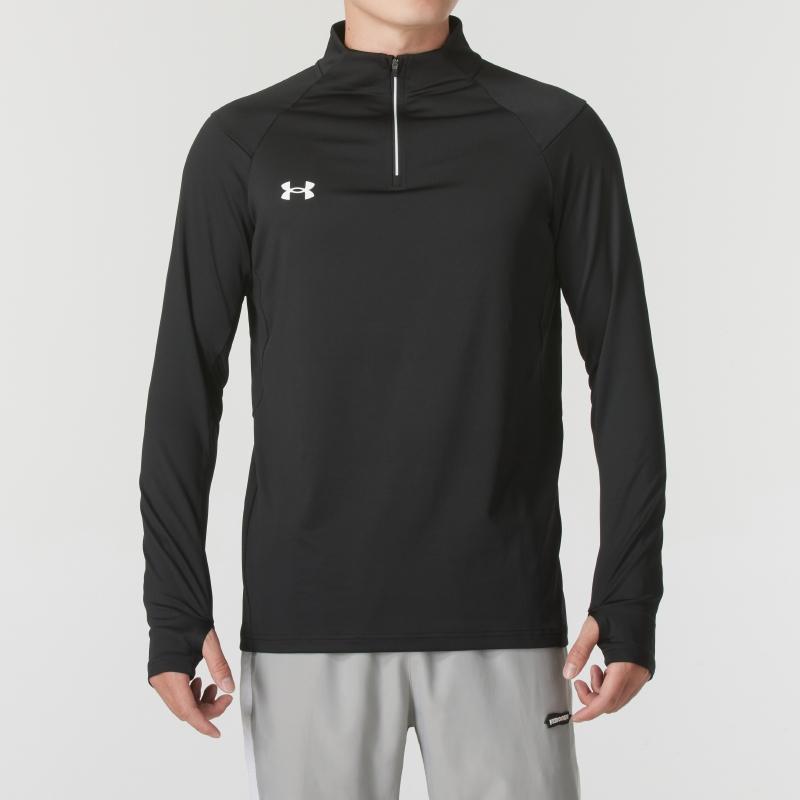 Under Armour חולצת ספורט קז'ואלית פשוטה בצבע אחיד עם חצי רוכסן, נושמת ונוחה, שרוול ארוך, יוניסקס, שחור 24600603-001