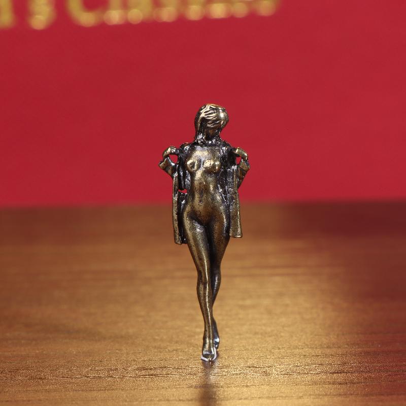 Retro Brass Beauty Female Doll Figurine Model Sexy Beauty Statue Creative Crafts Desktop Ornament Office Home Decoration Gift