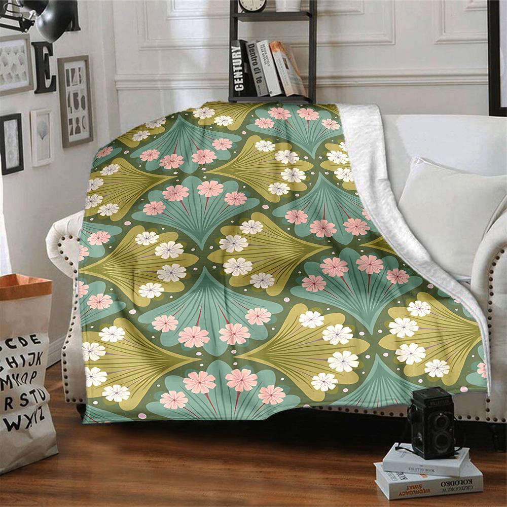 1pc Floral Pattern Lightweight Flannel Blanket, Comfortable and Warm Blanket, for Office and Camping Sofa Bed, Livingroom182