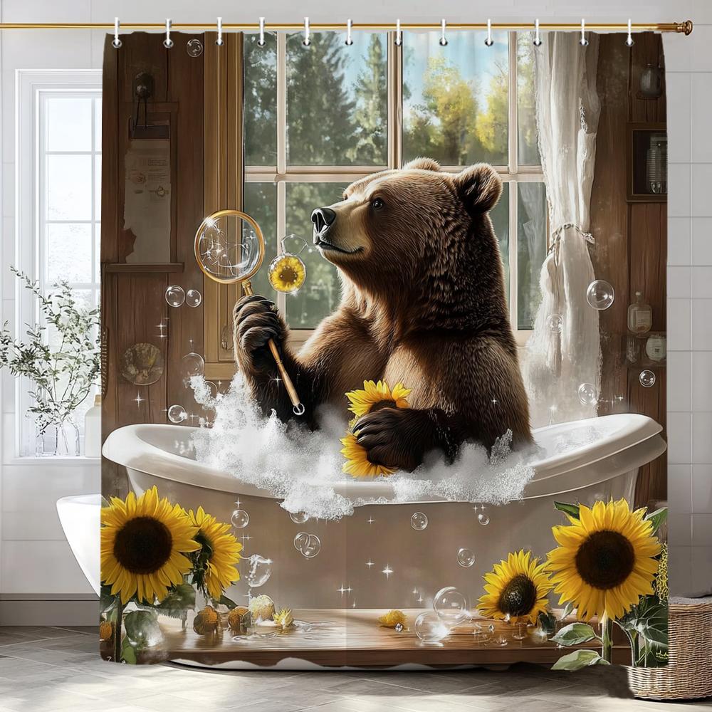 Süßer Brauner Bär im Badezimmer Duschvorhang, Dekorativer Badezimmer-Duschvorhang, Wasserdichter Duschvorhang mit Haken