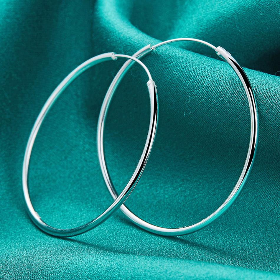 925 Sterling Zilver 50 60mm Gladde Cirkel Oorbellen Voor Vrouwen Mode Bruiloft Verloving Charm Sieraden