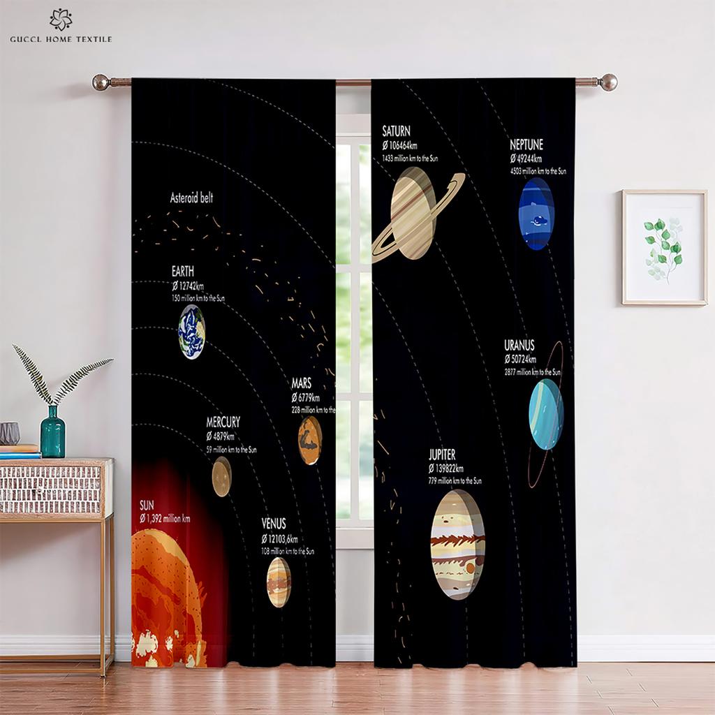 Custom Cartoon Animation Window Drapes Universe Star Pattern Bed Room Living Area Kitchen Ornamental Drapes 2 Pieces