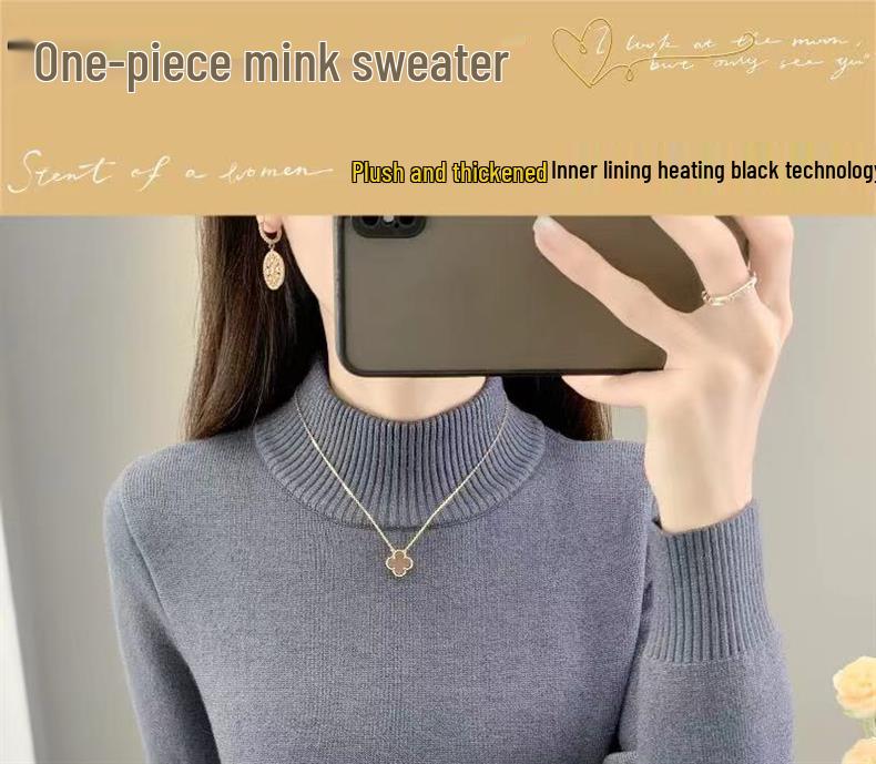 2025 Autumn/Winter Women's Thick High Collar Knit Sweater Base Layer
