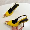 Liyke Zitronengelbe Lackleder Stiletto-Sandalen Damen Pumps Einlege-Edelsteine Spitzschuh Seltsame Hohe Absätze Hochzeit Bankett Schuhe