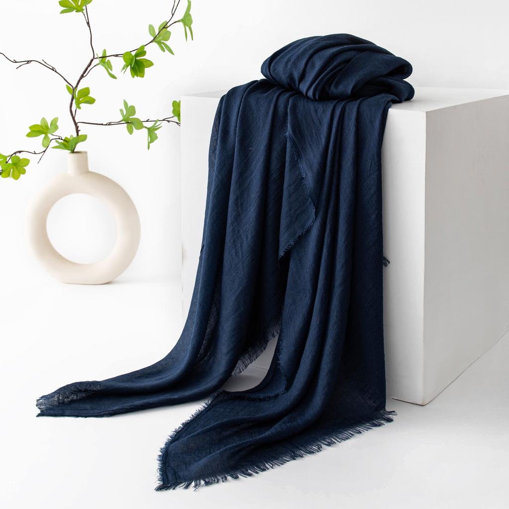 Pure Color Cotton-linen Scarf/cape, High-end Feel, Thin, Long, Versatile, Sun Protection, Casual, Simple Design with Slightly Frayed Edges.