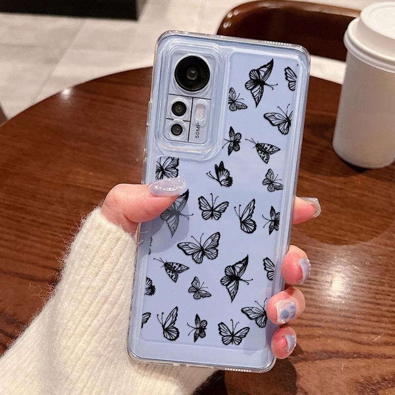 Color Pattern Transparent Phone Case For Xiaomi 13T 11T Redmi Note 12 11 Pro Shockproof Butterfly Heart Floral Clear Soft Silicone Phone Cover