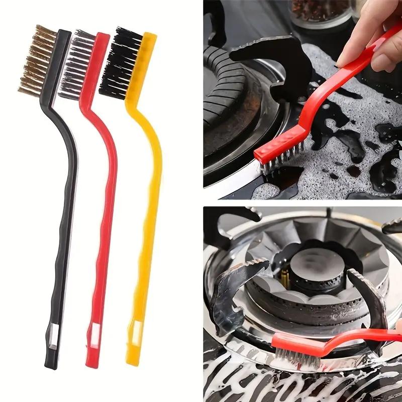 Lot de 3 brosses de nettoyage de cuisine pour casseroles et poêles, outils de nettoyage pour salle de bain, accessoires de cuisine, petite brosse de nettoyage pour cuisinière à gaz