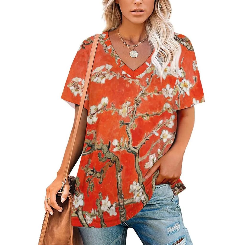T-shirts Van Gogh peinture à l'huile impression 3D femmes t-shirt à manches courtes col en V streetwear surdimensionné Harajuku t-shirts féminins haut vêtements