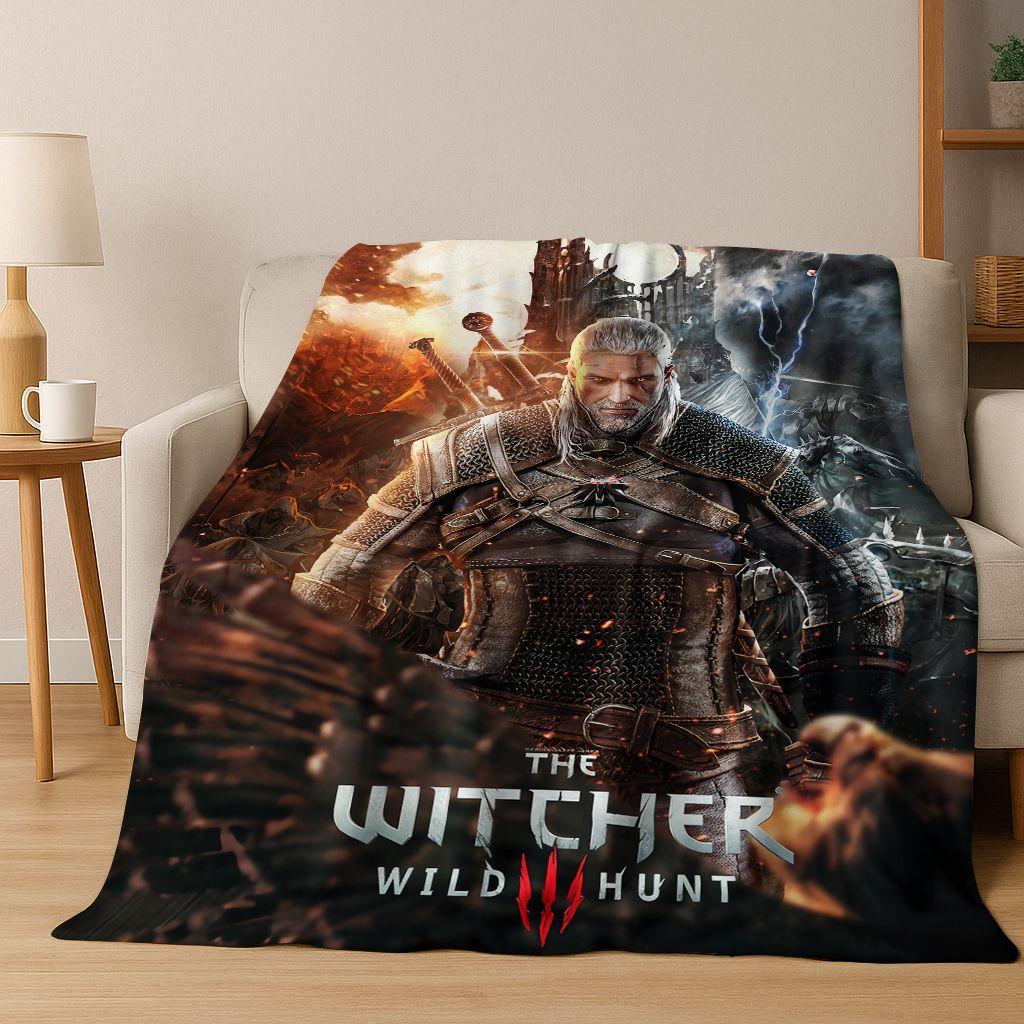 Couverture Flanelle 3D The W-Witcher Geralt Jeux Dessin Animé, Couverture Douce Chaude et Confortable pour Maison Chambre Lit Canapé, Cadeau Enfant