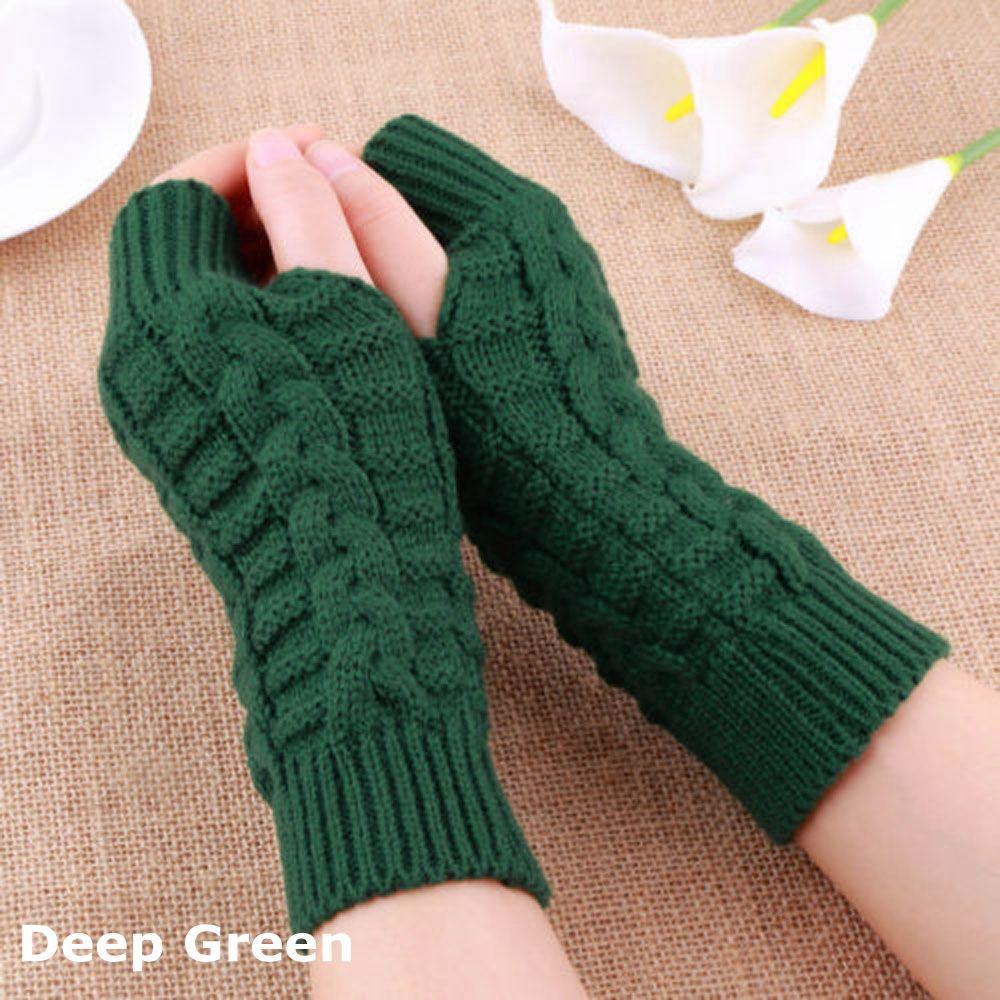 Hot Solid Gifts Fingerless Mitten Knitted Gloves Winter Warm Women Lady