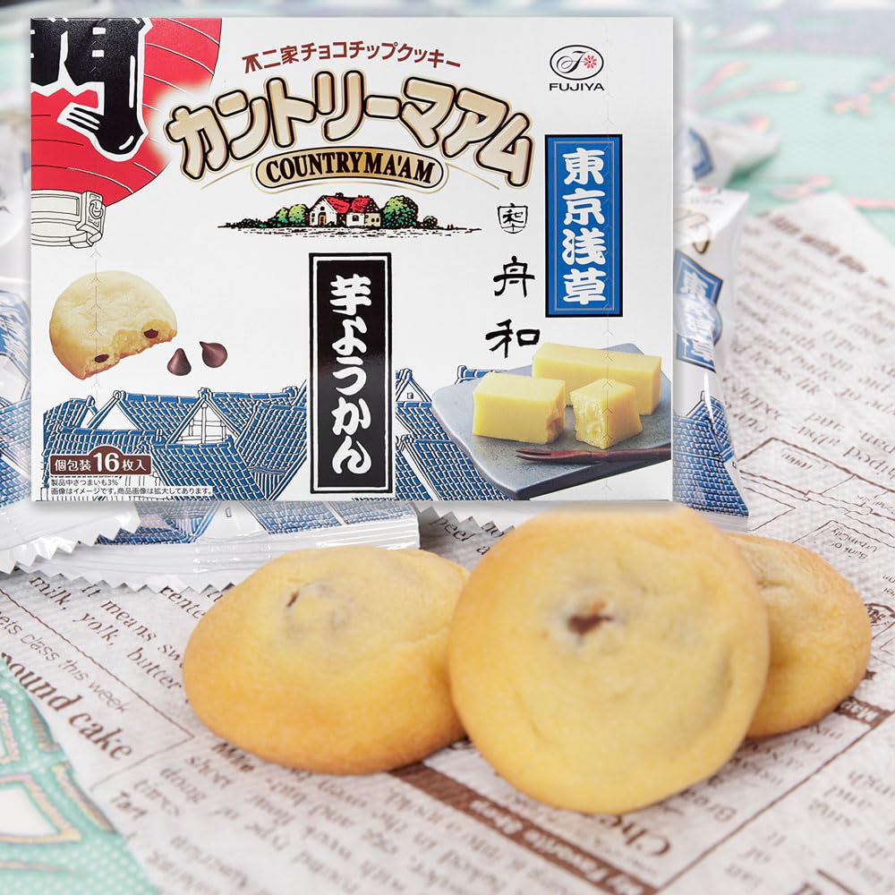 Fujiya FUJIYA Chocolate Chip Cookies Country Ma'am 2019 Tokyo Limitierte Edition Asakusa, Tokio Süßkartoffel Yokan, Tanwa Kekse, 16 Kekse