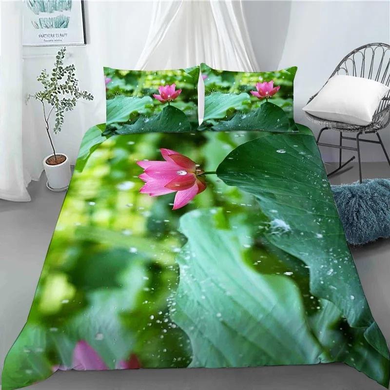 Husă de plapumă cu pictură 3D cu floare de lotus, husă de plapumă din poliester cu fețe de pernă, mărime king, queen pentru copii, adolescenți, adulți, decor pentru pat, cadouri
