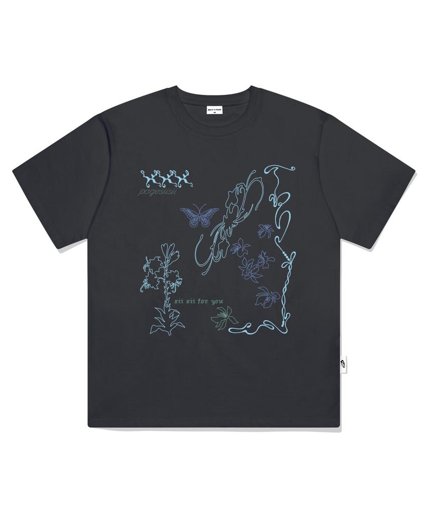 PAGESIISII Line Hand-Drawing Print Short Sleeve T-Shirt Navy