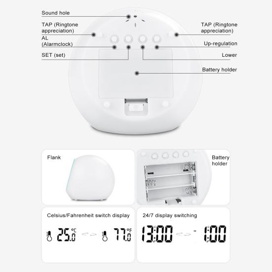 Digital Alarm Clock with Colorful Light Temperature Detect Snooze Function Battery Operated Multifunctional Alarm Clock